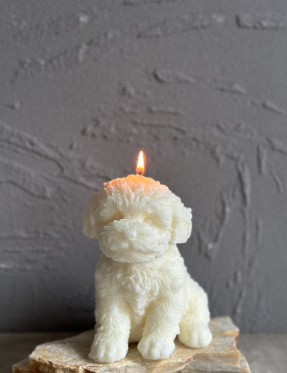 Puppy Candle in White